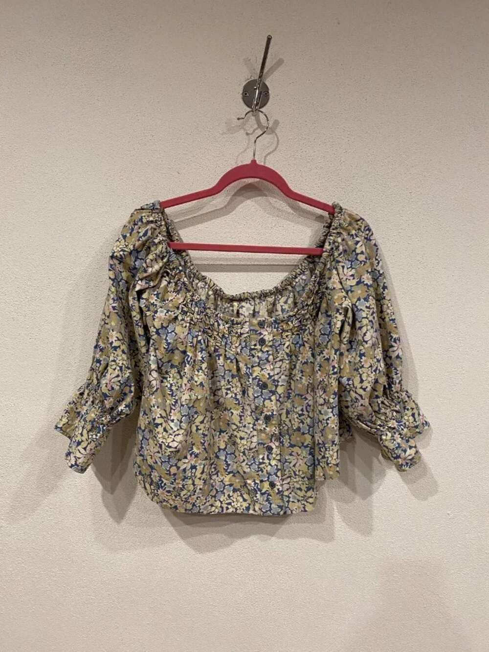 Free People James Blouse Womens Medium Multicolor Floral Off Shoulder Cropped